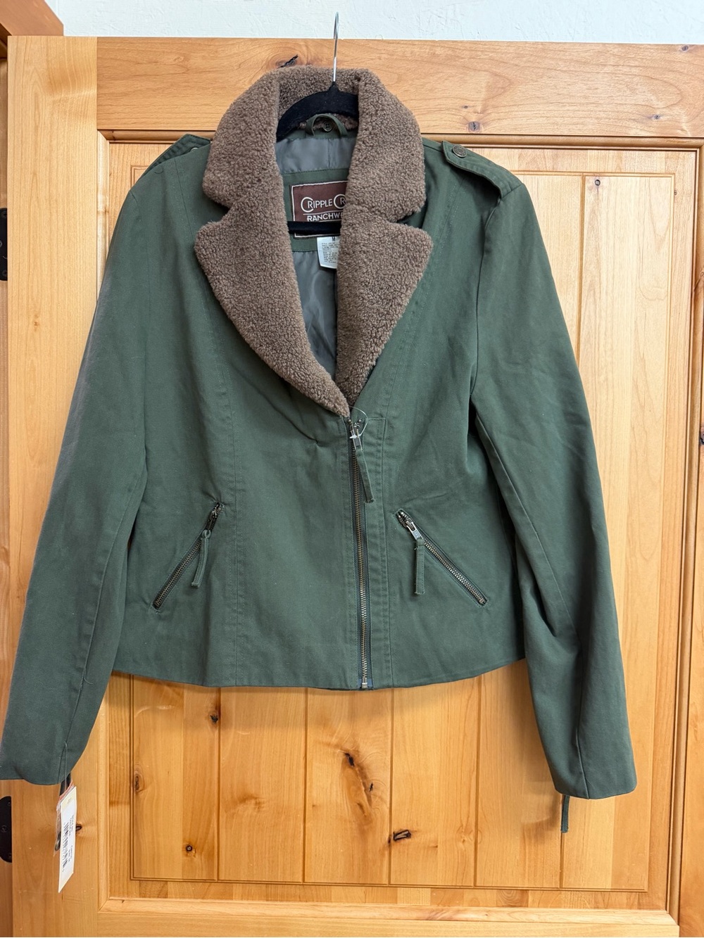 Cripple Creek Olive Green Sherpa Collar Jacket